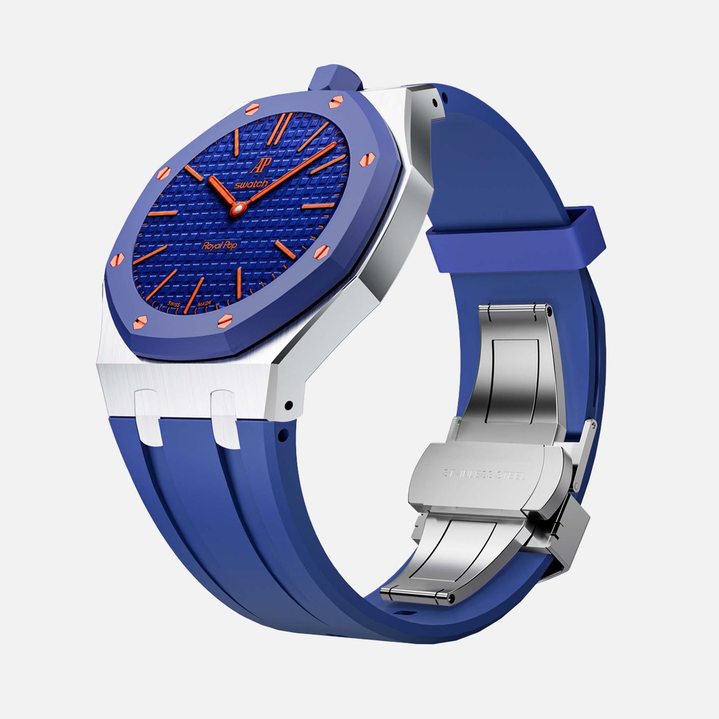 Vertical Stainless Steel Silicon - Royal Pop Swatch Armband